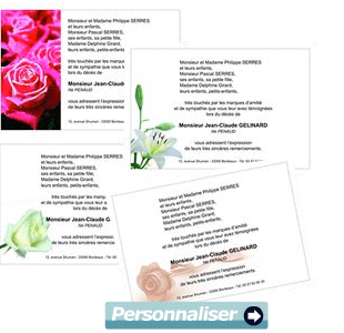 Carte de remerciement lors de la disparition d'un proche