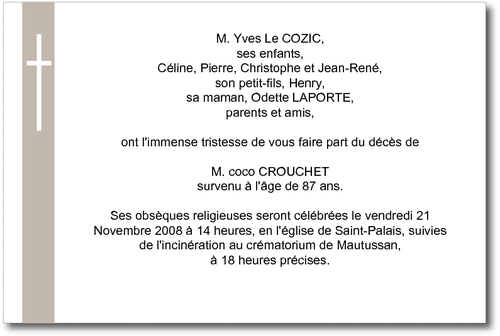 Personnaliser et commander "Croix Blanche catholique" - Faire part de dcs