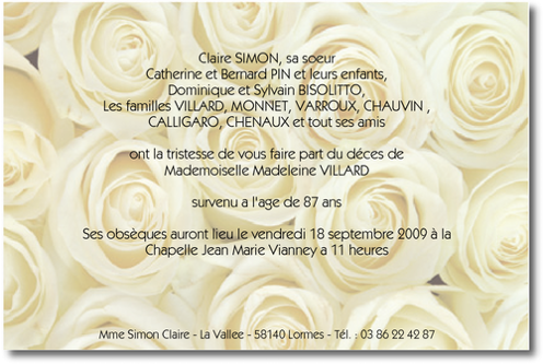 Personnaliser et commander "Fond de Roses blanches" - Faire part de dcs