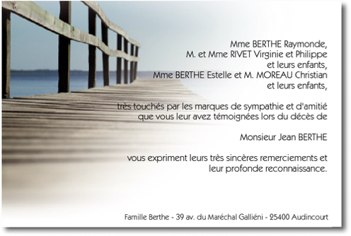 Personnaliser et commander "Le Ponton sur mer" - Carte de Remerciement dcs