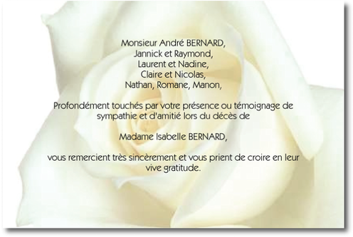 Personnaliser et commander "Rose Blanche" - Carte de Remerciement dcs