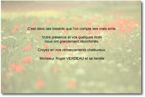 Personnaliser et commander "Les coquelicots" - Carte de Remerciement dcs