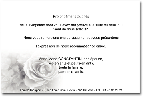 Personnaliser et commander "Rose Noire" - Carte de Remerciement dcs