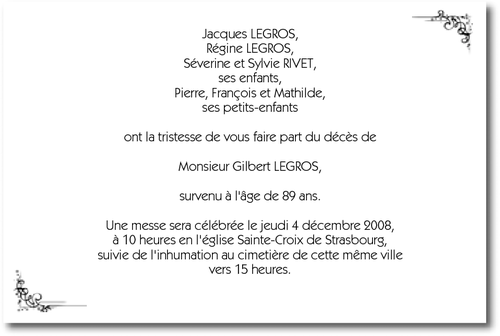 Personnaliser et commander "Cadre Noir" - Faire part de dcs