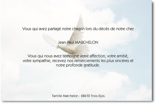 Personnaliser et commander "Colombe dans le ciel" - Carte de Remerciement dcs