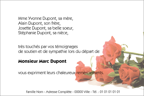 Personnaliser et commander - "Bouquet de roses rouges" - Carte de Remerciement dcs