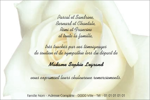 Personnaliser et commander - "Rose blanche" - Carte de Remerciement dcs