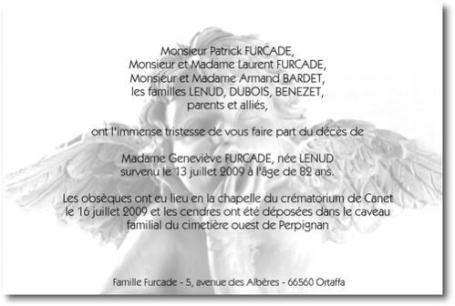 Personnaliser et commander "Ange" - Faire part de dcs
