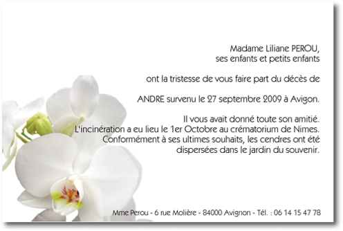 Personnaliser et commander "Orchide" - Faire part de dcs