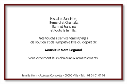 Carte de remerciements dcs