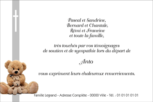 Carte de remerciements décès
