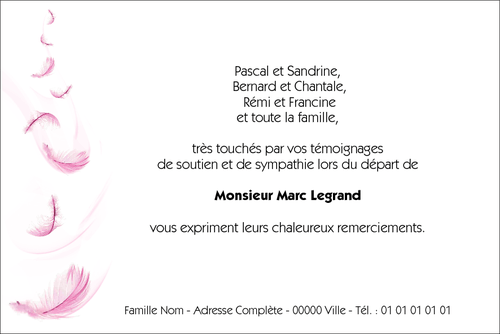 Carte de remerciements dcs