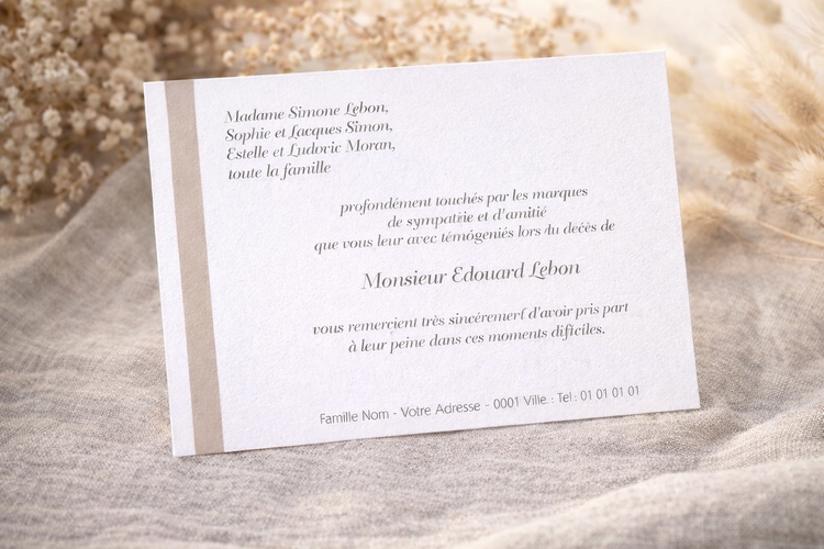 Carte de remerciements d�c�s