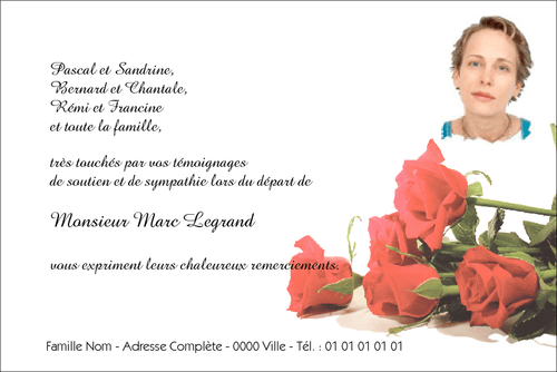 Carte de remerciements décès