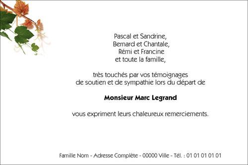 Carte de remerciements dcs