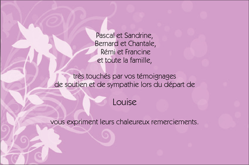 Carte de remerciements dcs